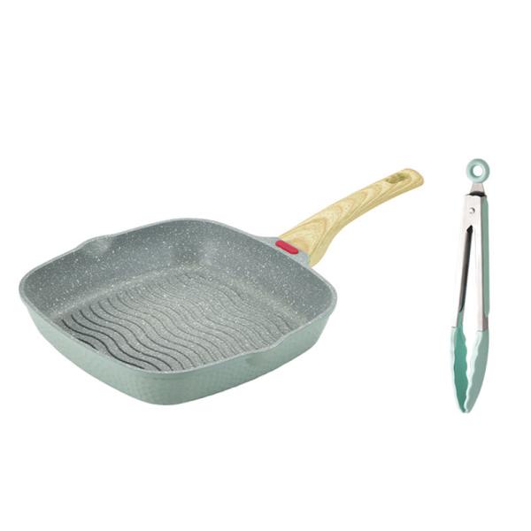 Großhandel B2B Multifunktionale Omelette Antihaft-Steak-Pfanne + Grüne Zange